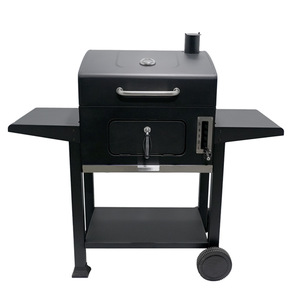 Outdoor Large Square Charcoal Grill With Smoker Function <b>Trolley</b> Multifunctional Windproof Rustproof BBQ Grill For Villa <b>Garden</b> - Product Image 2