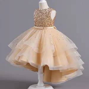 Flower Girls Princess Sequins Baby Wedding Christmas Party Trailing Dress Crianças Crianças Elegantes Vestidos Roupas para 3-12Years