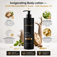 Lotion corporelle énergisante pour hommes, marque privée, à l'huile de Baobab, sans parabène ni sulfate, hydratante et rafraîchissante, beurre corporel naturel pour hommes