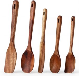 Ensemble d'ustensiles de cuisine en bois, 5 pièces, cuillères et spatules résistantes à la chaleur pour la cuisine - Product Image 3