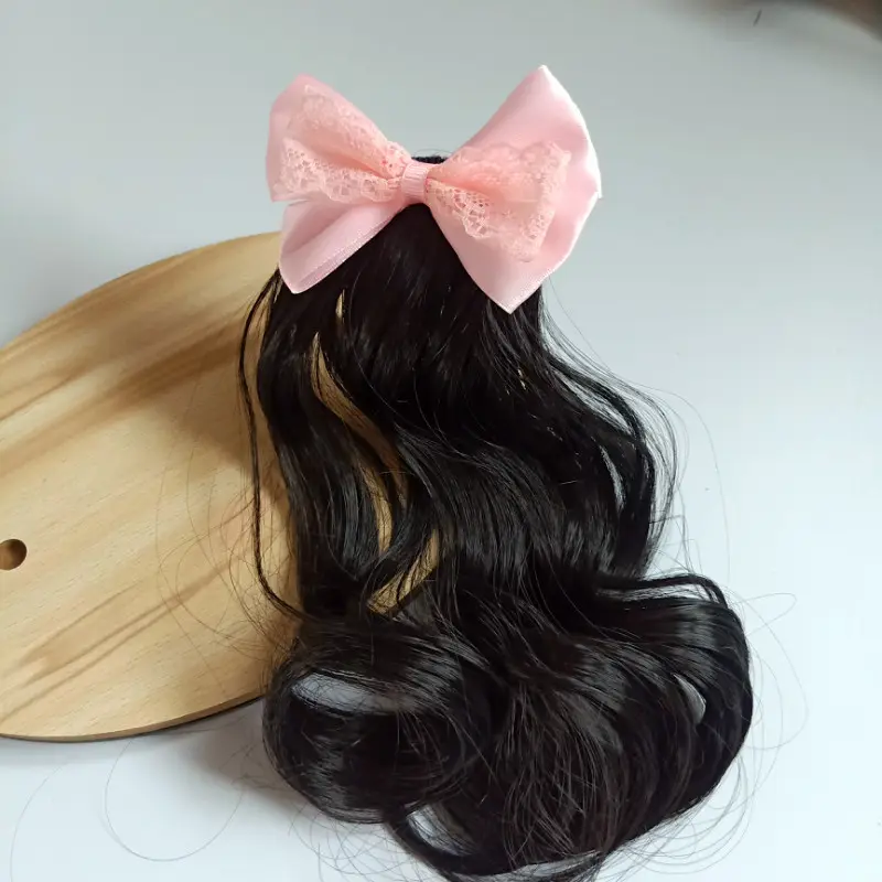 Peluca inflable para muñeca Barbie, pieza de pelo, Clip en lazo rojo y rosa con pelo lacio, coleta bonita para niños, sombrero para el pelo de bebé, accesorios