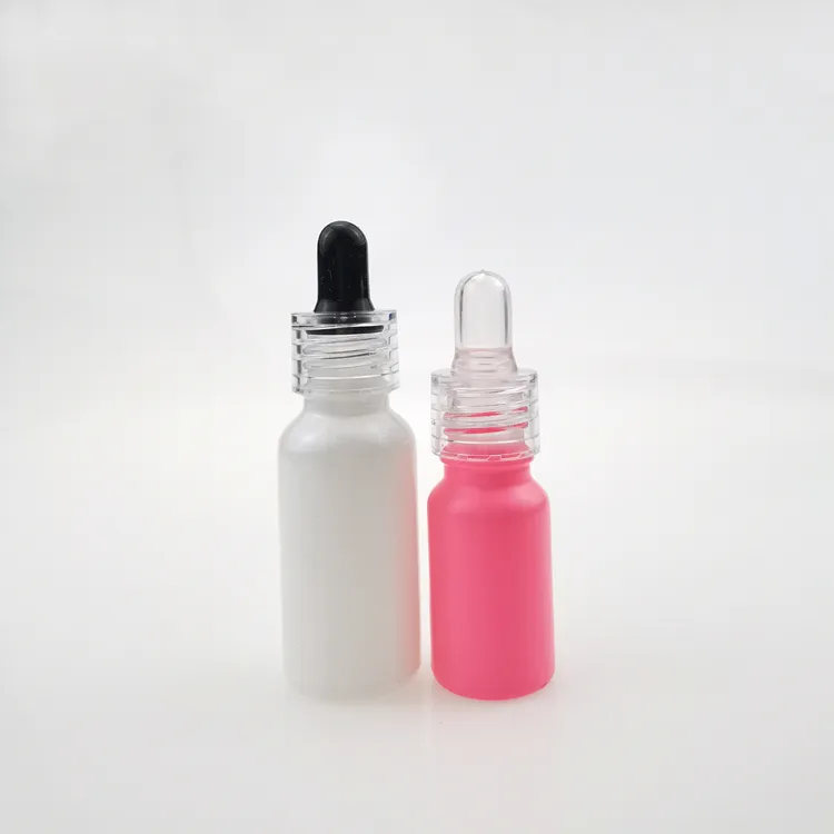 Luxury colorful frosted white pink color dropper bottle 15ml 1 oz 100ml dropper bottle glass bottle