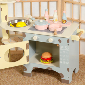 Giraffa in legno giocattoli di cottura per ragazzi ragazze <span class=keywords><strong>cucina</strong></span> Play House macchina da caffè stufa realistica in legno per bambini gioco fantasioso - Product Image 5