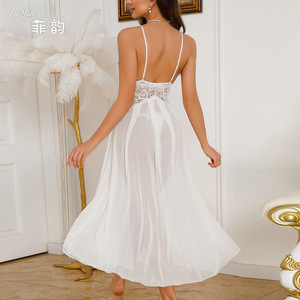 <span class=keywords><strong>Camicia</strong></span> <span class=keywords><strong>da</strong></span> <span class=keywords><strong>Notte</strong></span> in Chiffon con Bordo in Pizzo e Spacco, Abito Lingerie Babydoll con Scollo a V e Spalline Sottili, Abbigliamento <span class=keywords><strong>da</strong></span> <span class=keywords><strong>Notte</strong></span> Sexy per Donne - Product Image 3