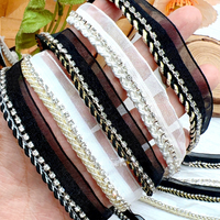 Vente directe usine : Ruban tissé mère-en-enfant en fil d'or et d'argent avec strass pour vêtements et accessoires textiles de maison