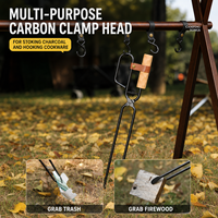 Pince à charbon de bois en fonte pour barbecue de camping, manche en bois de hêtre massif, 46,5 cm, isolante thermiquement, anti-brûlure, en métal durable, pour foyer extérieur