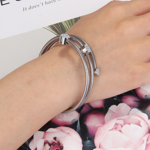 Pulsera de Cadena de Serpiente de Acero Inoxidable de 3 mm con Incrustaciones de Diamantes, Tres Redondos, Joyería de Regalo para Mujer - Product Image 2