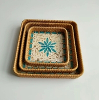 Plateaux de service en rotin à motif floral carré, style coquillage, pour hôtel, salon, table basse, décoration – Vente chaude