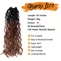 Extensions de cheveux synthétiques Goddess Faux Locs au crochet, doux et bouclés, effet dreadlocks, tresses ombrées au crochet, vente en gros