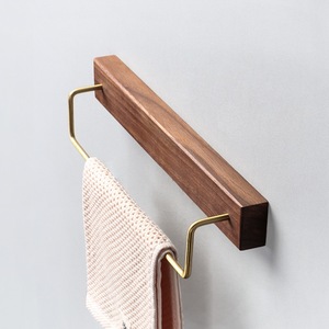 Solid Wood Brass Towel Rack Wall Mounted Single Bar Minimalist Bathroom Storage <b>Shelf</b> No Drilling Required - Product Image 4