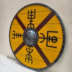 Escudo Vikingo Circular de Madera Estilo Art Deco ALFA NAUTICAL, Decoración Rústica Geométrica para el Hogar, 24 Pulgadas de Diámetro, para Eventos y Fiestas - Product Image 4