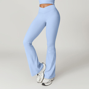 Pantalones de Yoga de nueva moda cielo <span class=keywords><strong>azul</strong></span> Campana-bottoms medias deportivas alto elástico levantamiento de glúteos que absorbe la humedad mujeres gimnasio Leggings - Product Image 4