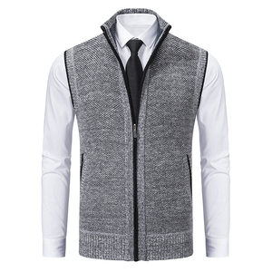 <span class=keywords><strong>Chaleco</strong></span> de punto para hombre 2026, cuello alto, sin mangas, suéter grueso con cremallera, chaqueta de moda - Product Image 3