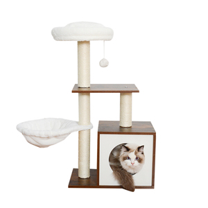 Menara pohon kucing Modern 65 ", untuk dalam ruangan kucing kayu tinggi Kondominium dengan tempat tidur gantung tiang goresan dan bantalan yang dapat dilepas untuk kucing kecil besar - Product Image 4