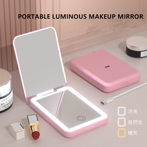 <b>LED</b> Cosmetic <b>Mirror</b> Three-color Light Portable Magnetic Switch Handheld <b>Makeup</b> <b>Mirror</b> - Product Image 2