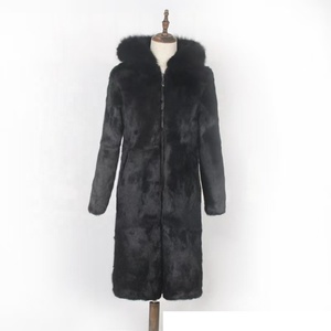 Cappotto invernale lungo Casual da donna <span class=keywords><strong>con</strong></span> <span class=keywords><strong>cappuccio</strong></span> in <span class=keywords><strong>pelliccia</strong></span> di coniglio taglie forti <span class=keywords><strong>con</strong></span> cerniera <span class=keywords><strong>nera</strong></span> <span class=keywords><strong>con</strong></span> maniche a tre quarti - Product Image 3