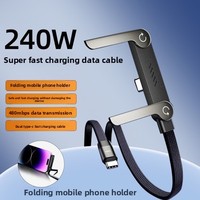 Kabel Data Pengisian Cepat 3-in-1 240W USB-A/Type-C 2.1A 6A dengan Penyangga Ponsel untuk iPhone 15/17 Tablet & Gaming
