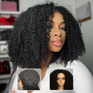 Perruques Cheveux Humains Sans Colle ISEE Factory Bouclés Crépus Afro Version Améliorée <span class=keywords><strong>3</strong></span>-en-1 Demi-Perruque Avec Cordon Clips Sans Couture À Retourner - Product Image 1