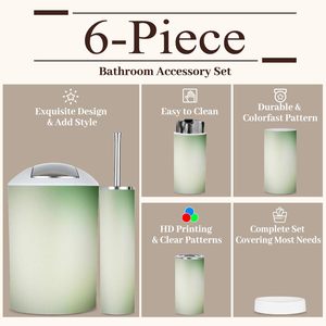 Juego de accesorios de baño de 6 piezas, verde salvia con flores y ramas, patrón sin costuras, acabado de superficie cepillada con estampado completo - Product Image 4