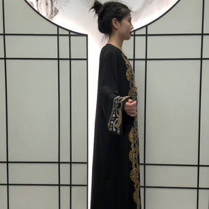 Nuovo arrivo diretta in fabbrica taglie forti per abiti musulmani con collo largo Abaya strass alla moda Vintage per l'estate W-058 mediorientale - Product Image 2