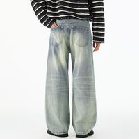 Pantalon en jean évasé délavé et vieilli pour homme, style rétro américain, coupe droite ample et large, printemps/automne