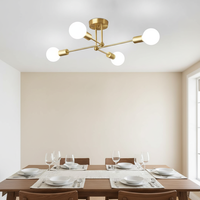 Plafonnier Doré Personnalisable Style Sputnik Moderne Vintage 4 Lumières Culot E27 Forme DIY pour Chambre Salon Cuisine Restaurant