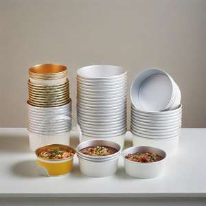 Envases de Cartón Desechables con Recubrimiento de PE Dorado para Alimentos, Tazones Biodegradables para Ensaladas con Tapa de PP - Product Image 4