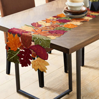 Décoration de salle à manger pour Thanksgiving OWENIE, chemin de table brodé de luxe avec feuilles d'érable, 13x70 pouces