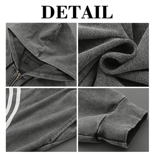 Conjunto de Sudadera con Capucha y Pantalones KingSen de Alta Calidad para Hombre, Estilo Vintage, Lavado Ácido, 100% Algodón, Cierre de Cremallera, Manga Larga, Pantalones a Rayas, Corte Holgado, Estilo Hip Hop - Product Image 6