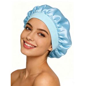 Bonnet de nuit en soie personnalisé avec logo, vente en gros, bonnets de sommeil en satin de couleur unie pour femmes - Product Image 5