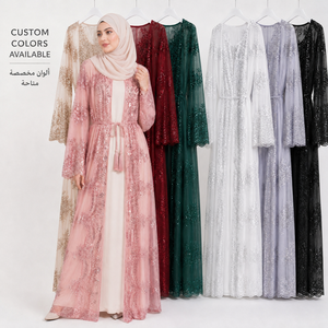 Abito Lungo in Pizzo di Lusso con Ricami e Paillettes, Collo Tondo, Vestibilità Ampia per Abaya del Medio Oriente, Dubai, Turchia, Kaftan - Product Image 1