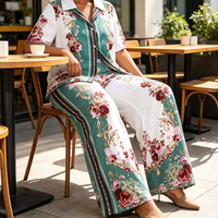 Ensemble de pyjama deux pièces élégant et confortable en satin 100 % coton à motif floral, séchage rapide, respirant, pour femme, vente en gros