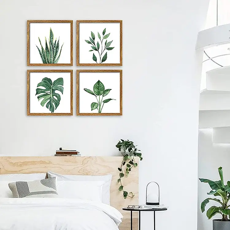 EAGLEGIFTS Nordic Poster Living Room 4 Pcs Leaf Picture Set Botanical Posters and Prints Hanging Framed Wall Art