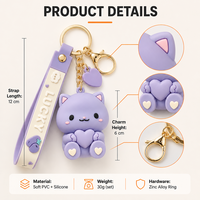 Porte-clés personnalisé en forme de cœur avec breloque animale, fermoir mousqueton et sangle, idéal pour cadeau d'amitié, commandes en gros
