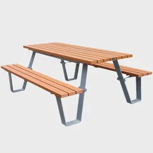 6フィート8フィート商用プラスチック木製屋外テーブルカフェキャンプテーブルフードコートテーブルとベンチ付き椅子