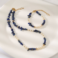 Collier et Bracelet Perles Baroques en Lapis Lazuli et Zircon Style Rétro Noble – Bijoux Exquis pour Clavicule – Idée Cadeau pour Mère, Épouse, Petite Amie