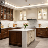 Ensemble complet de meubles de cuisine modernes de luxe léger, armoires d'îlot de cuisine en chêne blanc style Shaker, meubles de rangement
