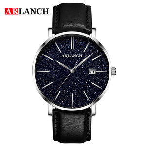 Montre Homme Tendance Unique Nuit Étoilée Aiguilles Dorées Fenêtre Date Bracelet Cuir Idéale Cadeau - Product Image 3