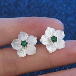 One hair generation women's earrings New style personality shell flower earrings Color zircon earrings