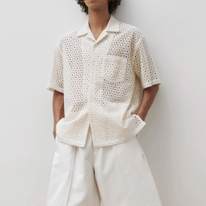 Camicie estive con bottoni in maglia di cotone a maniche corte <span class=keywords><strong>Camicia</strong></span> lavorata all'uncinetto <span class=keywords><strong>Camicia</strong></span> da <span class=keywords><strong>uomo</strong></span> in <span class=keywords><strong>pizzo</strong></span> Jacquard Casual - Product Image 2