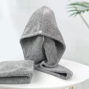 Bonnet de séchage des cheveux en charbon de bambou, 30x65cm, enveloppe triangulaire absorbante pour la tête, pour usage domestique, en polaire corail gris étoilé - Product Image 3