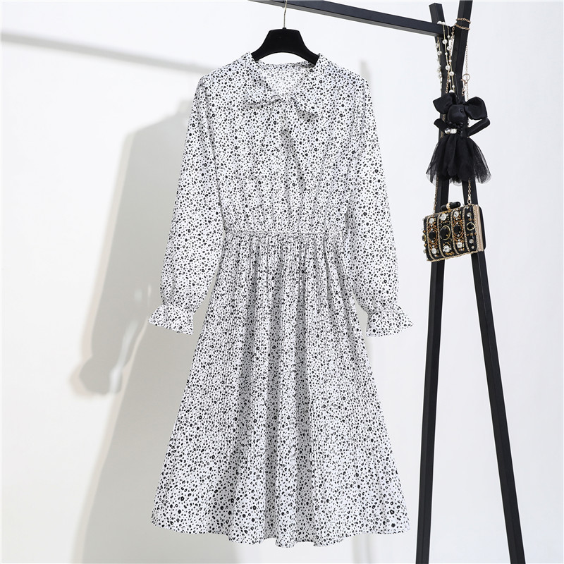 Женское пляжное платье с длинным рукавом, повседневное корейское платье с бантом и принтом, весна-лето 2021