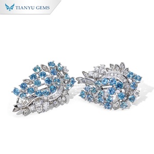 Pendientes de botón de moissanita y paraíba de laboratorio de oro de 14K personalizados TIANYU GEMS, joyería geométrica de lujo para mujer - Product Image 1