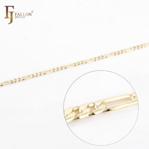 שרשרת פיגארו קלאסית בסגנון איטלקי מצופה זהב 14 קראט על בסיס פליז, 2.4 מ\\\"מ+ FJ Fallon תכשיטי אופנה - Product Image 4