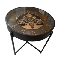 Table d'appoint décorative ronde avec horloge, cadre en métal noir, chiffres romains, pour salon et couloir
