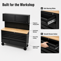 Banc de travail en acier inoxydable de 55 pouces, armoire à outils avec 10 tiroirs, serrure à code, garantie de 3 ans, atelier de garage, support OEM