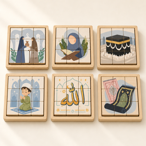 Set di Cubi Educativi Islamici 6 in 1 in Legno con Vassoio Portaoggetti, Gioco di Apprendimento Prescolare per Bambini - Product Image 2