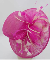 Nueva moda para mujer Hot Pink Sinamay Church Hat Kentucky Derby Dress Cloche Sun Fascinator Floral Tea Party Wedding Bowler Hat