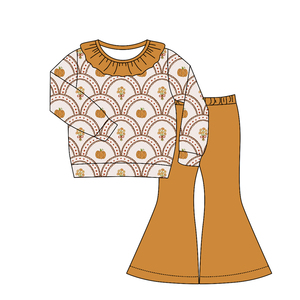 Conjuntos de Ropa para Hermanas al por Mayor: Camisa Casual de Manga Larga con Lazos de Calabaza para Otoño y Pantalones Acampanados, 2 Piezas - Product Image 6