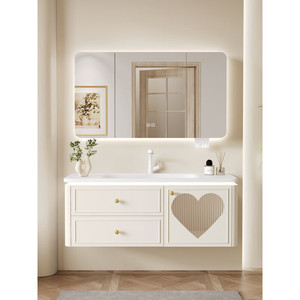 Modern MDF Pink Bathroom Vanity Combo with Ceramic Basin Wall-Mounted LED Mirror Customizable for Apartment & Hospital Use - Product Image 3